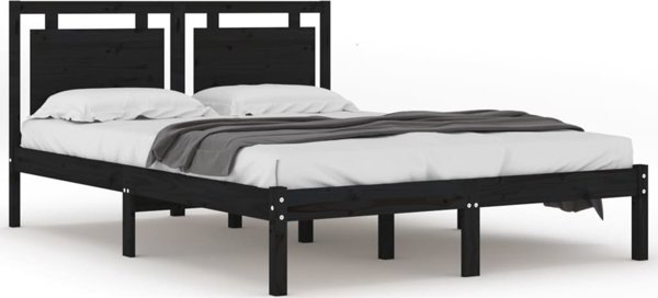 vidaXL Μαύρο Κρεβάτι Μασίφ Ξύλο 200x200 εκ