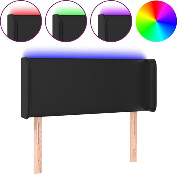 vidaXL Κεφαλάρι κρεβατιού με LED μαύρο οικοδέρμα 83x16x78/88 cm