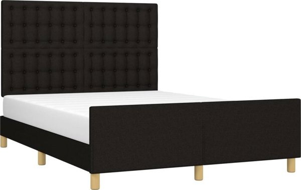 vidaXL Κρεβάτι με προσκέφαλο, μαύρο, 140x200 cm, επενδυμένο με ύφασμα
