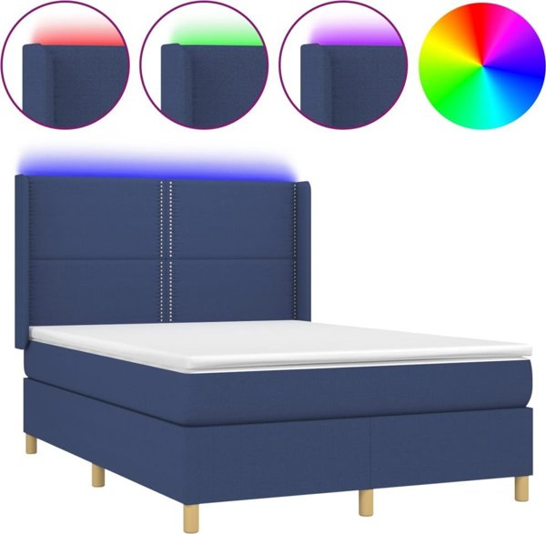 vidaXL Κρεβάτι Κοντινεντάλ με Στρώμα, Μπλε, 140x200 εκ, Υφασμάτινο