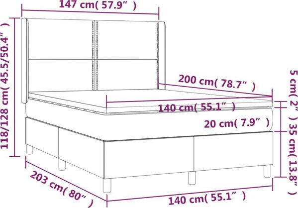 vidaXL Κρεβάτι Κοντινεντάλ με Στρώμα, Μπλε, 140x200 εκ, Υφασμάτινο