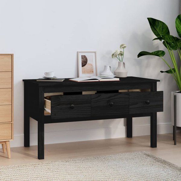 vidaXL Stolik kawowy, czarny, 102x49x55 cm, lite drewno sosnowe