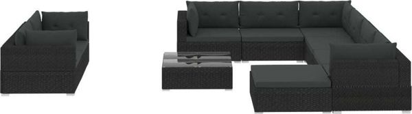vidaXL 10-cz. zestaw mebli do ogrodu, poduszki, rattan PE, czarny