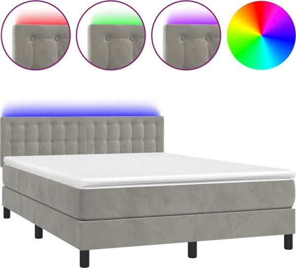 vidaXL Lozko kontynentalne z materacem i LED, szare 140x200cm, aksamit