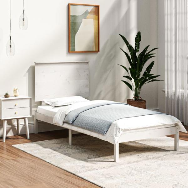 vidaXL Λευκή ράμα κρεβατιού από μασίφ πεύκο, 100x200 cm