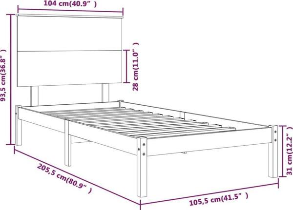 vidaXL Λευκή ράμα κρεβατιού από μασίφ πεύκο, 100x200 cm