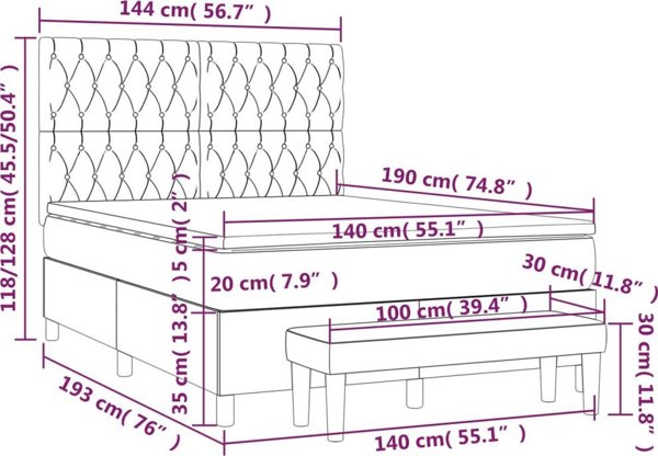 vidaXL Λουτζκο κόντινενταλ με στρώμα 140x190cm, καφέ ύφασμα
