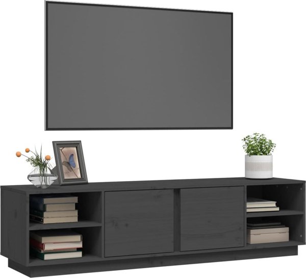 vidaXL Szafka pod telewizor, szara, 156x40x40 cm, lite drewno sosnowe