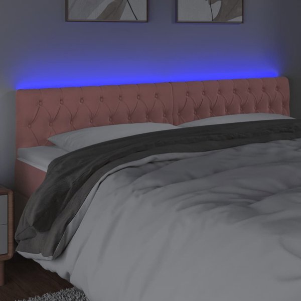 vidaXL Κεφαλάρι κρεβατιού με LED, ροζ, 180x7x78/88 cm, βελούδο