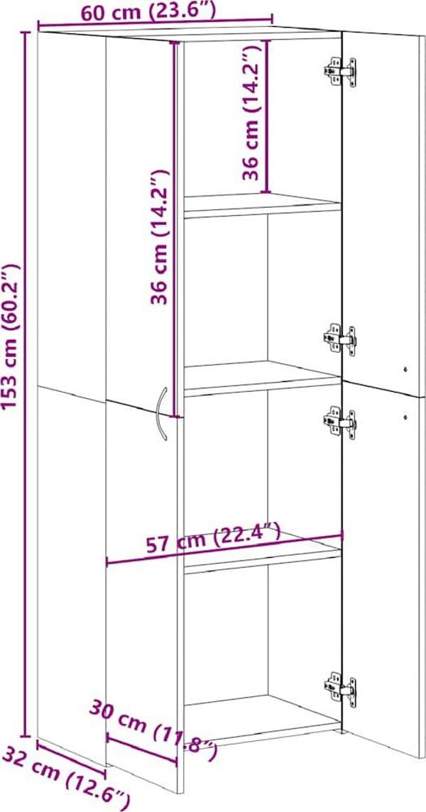 vidaXL Ντουλάπι Αρχειοθέτησης 60x32x153 εκ. σε Γκρι Sonoma Χρώμα από Επεξεργασμένο Ξύλο