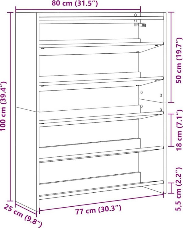 vidaXL Παπουτσοθήκη με Ράφια, Λευκό Χρώμα, 80x25x100 εκ.