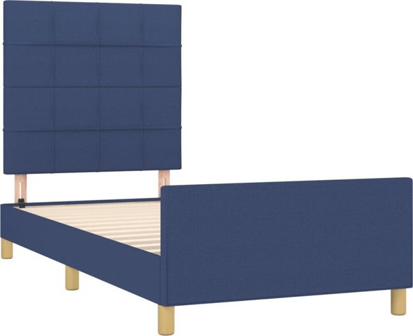 Πλαίσιο κρεβατιού vidaXL με κεφαλάρι, μπλε, 80x200 cm, επενδυμένο με ύφασμα