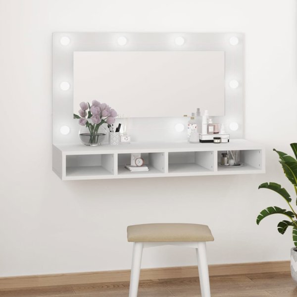 vidaXL Ντουλάπι με καθρέφτη και φωτισμό LED, λευκό, 90x31,5x62 εκ.