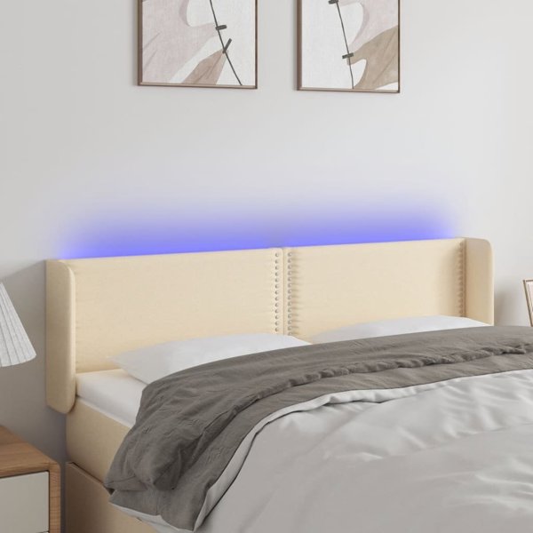 vidaXL Κεφαλάρι Κρεβατιού με LED, Κρεμ, 147x16x78/88 cm, Υφασμάτινο