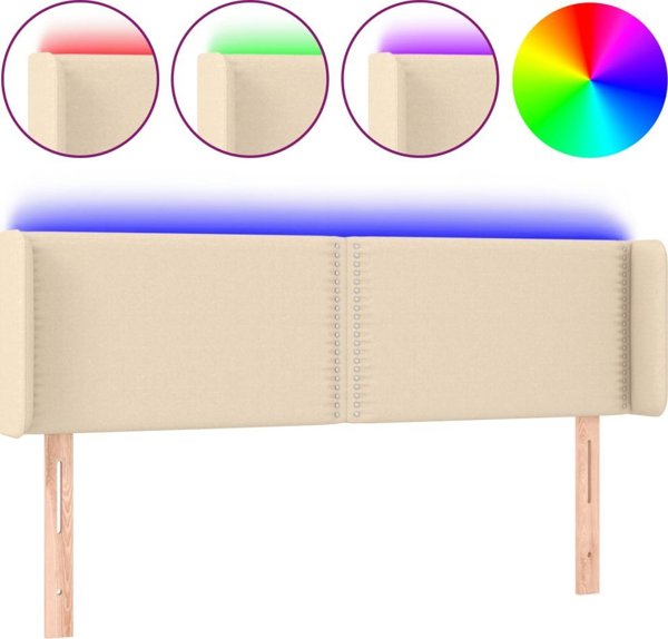 vidaXL Κεφαλάρι Κρεβατιού με LED, Κρεμ, 147x16x78/88 cm, Υφασμάτινο