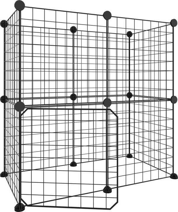 vidaXL Κλουβί για ζώα με πόρτα, 12 πάνελ, μαύρο, 35x35 cm, χάλυβας