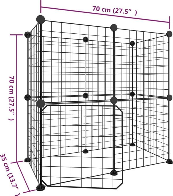 vidaXL Κλουβί για ζώα με πόρτα, 12 πάνελ, μαύρο, 35x35 cm, χάλυβας