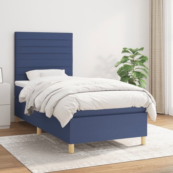 vidaXL Λύκνο Κρεβάτι Continental με Στρώμα, Μπλε, Ύφασμα, 100x200 cm