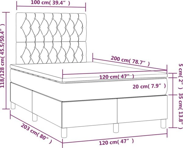 vidaXL Κρεβάτι Continental με στρώμα, μαύρο, 120x200 εκ, ύφασμα