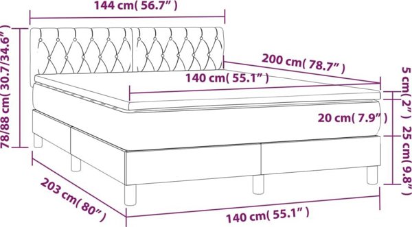 vidaXL Λειτουργικό κρεβάτι με στρώμα, μαύρο, 140x200 cm, ύφασμα
