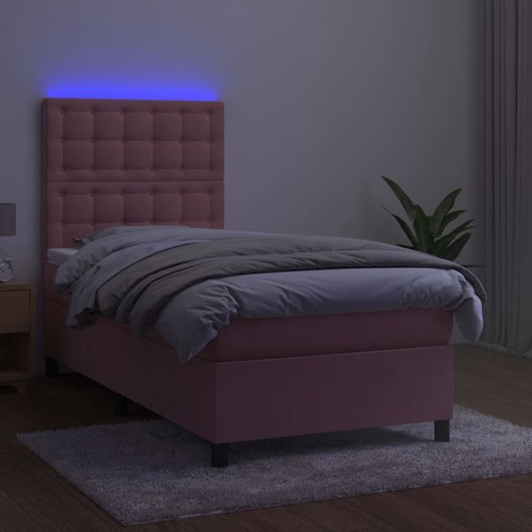 vidaXL Lowzko kontynentalne z materacem i LED rozowy aksamit 90x190 cm