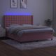 vidaXL Λευκό Κρεβάτι Continental με Στρώμα και Φωτισμό LED, Ροζ Βελούδο 160x200cm