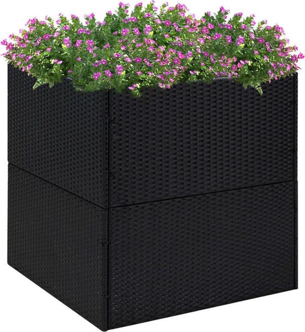 vidaXL Donica ogrodowa, czarna, 80x80x80 cm, rattan PE