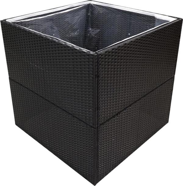vidaXL Donica ogrodowa, czarna, 80x80x80 cm, rattan PE