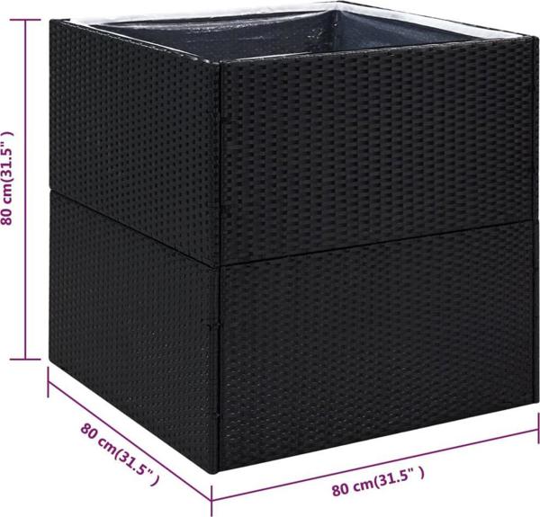 vidaXL Donica ogrodowa, czarna, 80x80x80 cm, rattan PE