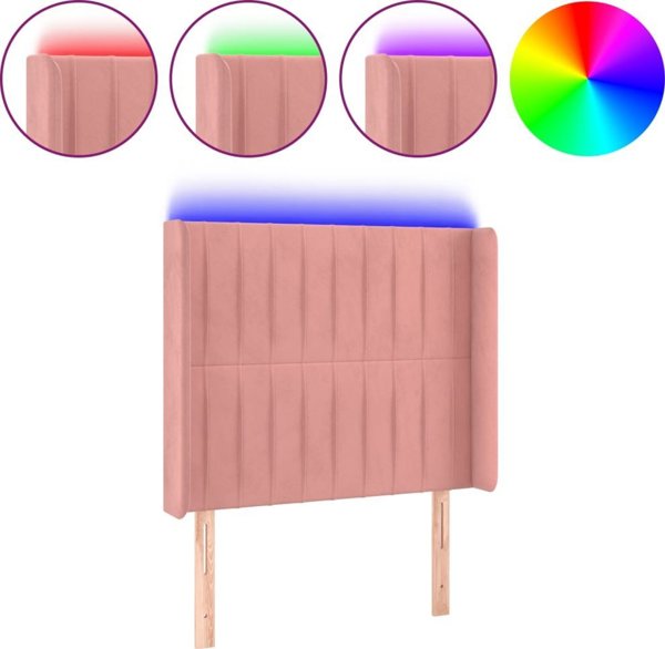 vidaXL Κεφαλάρι κρεβατιού με LED, ροζ, 93x16x118/128 εκ., βελούδινο
