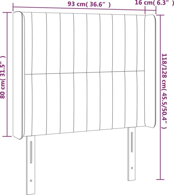 vidaXL Κεφαλάρι κρεβατιού με LED, ροζ, 93x16x118/128 εκ., βελούδινο