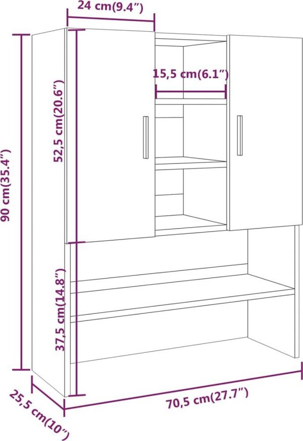 vidaXL Ντουλάπι για πλυντήριο, Καπνισμένη βελανιδιά, Συνθετικό ξύλο