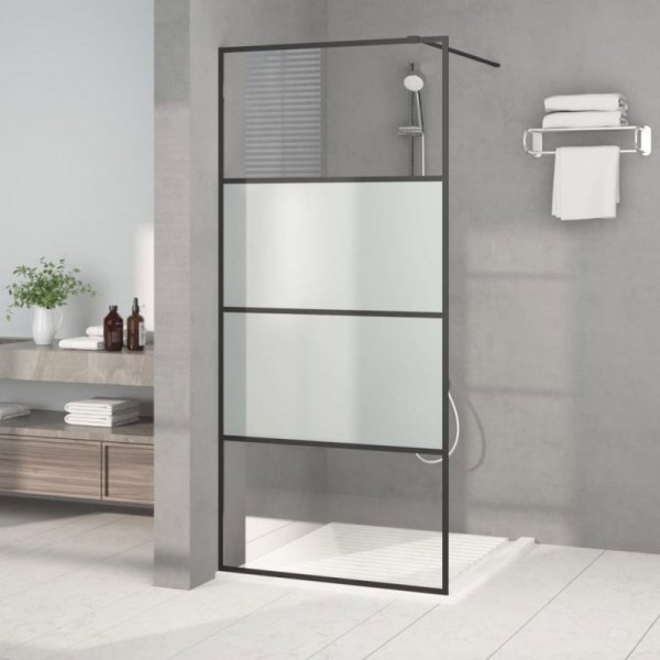 vidaXL Διαχωριστικό Ντους, Μαύρο, 90x195 εκ., Ημιματ Γυαλί ESG