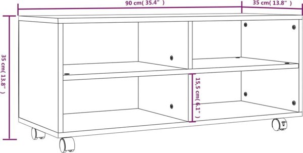 vidaXL Έπιπλο TV με ρόδες γκρι δρυς Sonoma 90x35x35 εκ.