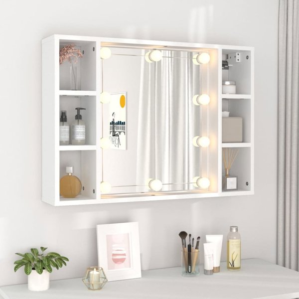 vidaXL Szafka με καθρέφτη και φωτισμό LED, λευκή, 76x15x55 cm