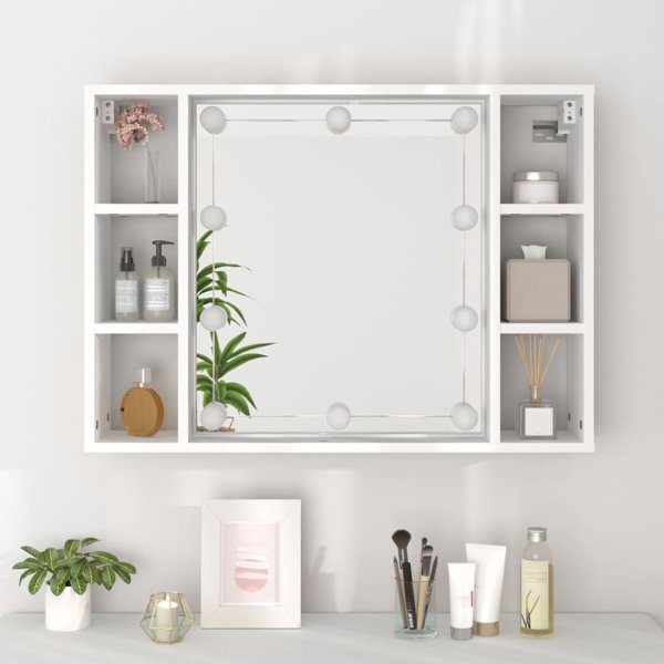 vidaXL Szafka με καθρέφτη και φωτισμό LED, λευκή, 76x15x55 cm
