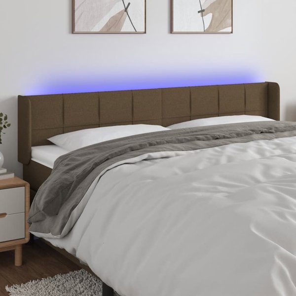 vidaXL Κεφαλάρι κρεβατιού με LED, σκούρο καφέ, 183x16x78/88 εκ., ύφασμα