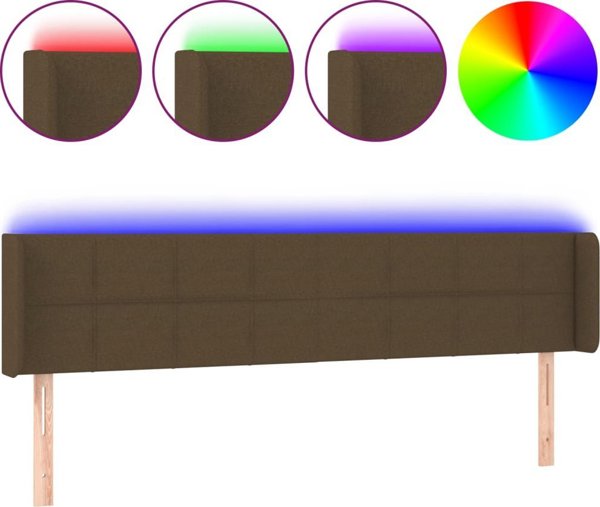 vidaXL Κεφαλάρι κρεβατιού με LED, σκούρο καφέ, 183x16x78/88 εκ., ύφασμα