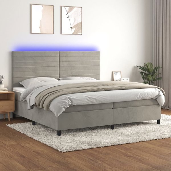 vidaXL Κρεβάτι κοntinental με στρώμα και LED, γκρι βελούδο 200x200εκ