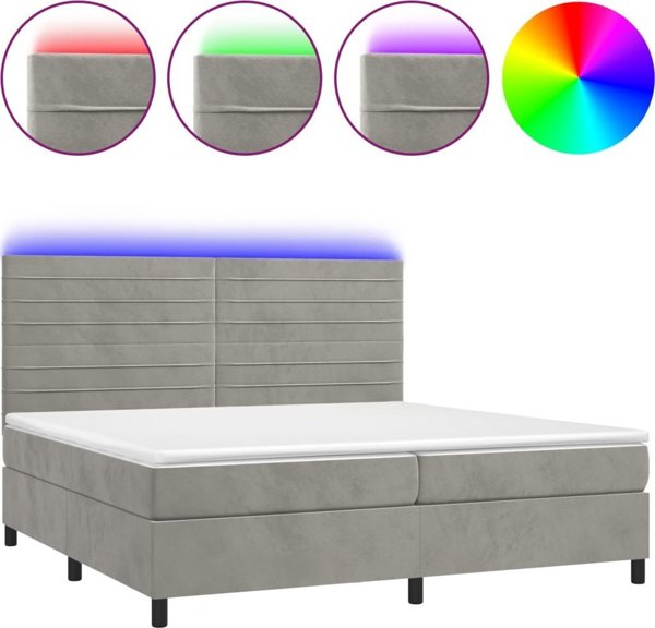 vidaXL Κρεβάτι κοntinental με στρώμα και LED, γκρι βελούδο 200x200εκ