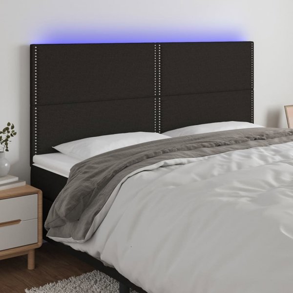 vidaXL Zaglowek do lozka z LED, czarny, 180x5x118/128 cm, tkanina