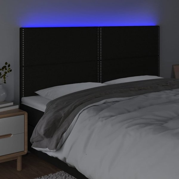 vidaXL Zaglowek do lozka z LED, czarny, 180x5x118/128 cm, tkanina