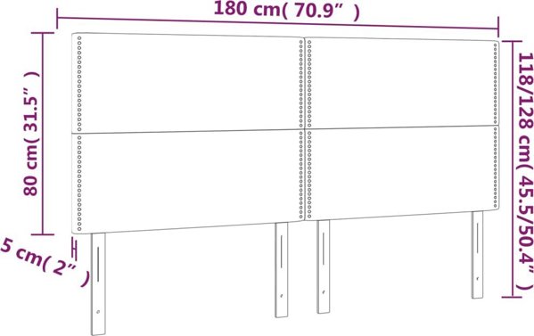 vidaXL Zaglowek do lozka z LED, czarny, 180x5x118/128 cm, tkanina