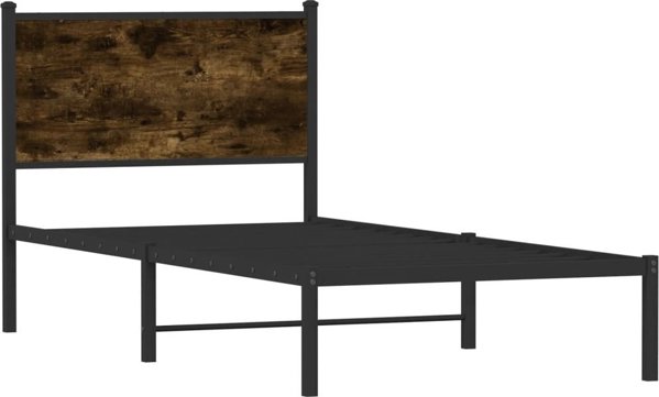 vidaXL Μεταλλικό κρεβατοκάframe χωρίς στρώμα, καπνιστός δρυς, 90x200 cm