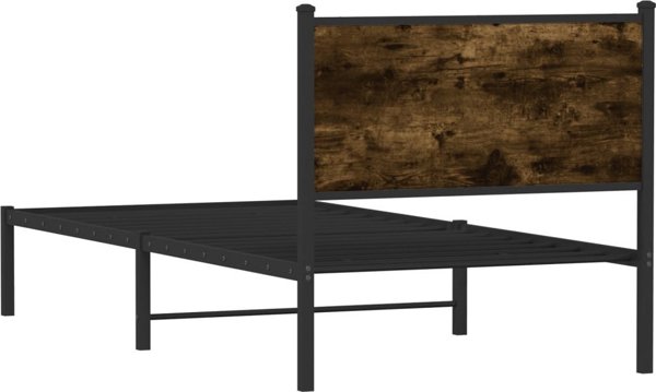 vidaXL Μεταλλικό κρεβατοκάframe χωρίς στρώμα, καπνιστός δρυς, 90x200 cm