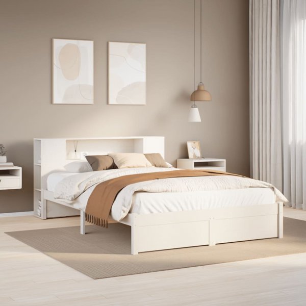 vidaXL Κρεβάτι με ράφι, χωρίς στρώμα, λευκό, 160x200 εκ., πεύκο