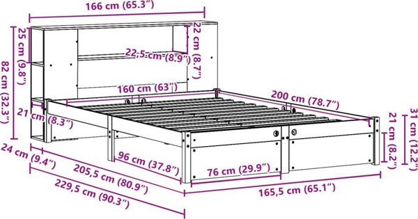 vidaXL Κρεβάτι με ράφι, χωρίς στρώμα, λευκό, 160x200 εκ., πεύκο