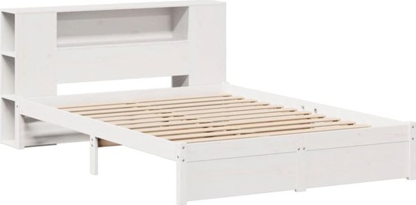 vidaXL Κρεβάτι με ράφι, χωρίς στρώμα, λευκό, 160x200 εκ., πεύκο
