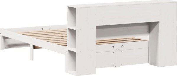 vidaXL Κρεβάτι με ράφι, χωρίς στρώμα, λευκό, 160x200 εκ., πεύκο