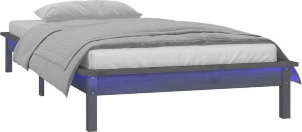 vidaXL Ράβδος κρεβατιού με LED, γκρι, 100 x 200 cm, μασίφ ξύλο